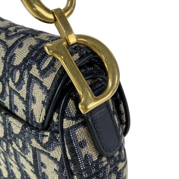 Auth DIOR/ChristianDior Saddlebags,Trotter - Navy Cream Jacquard Leather Handbag - Picture 10 of 16